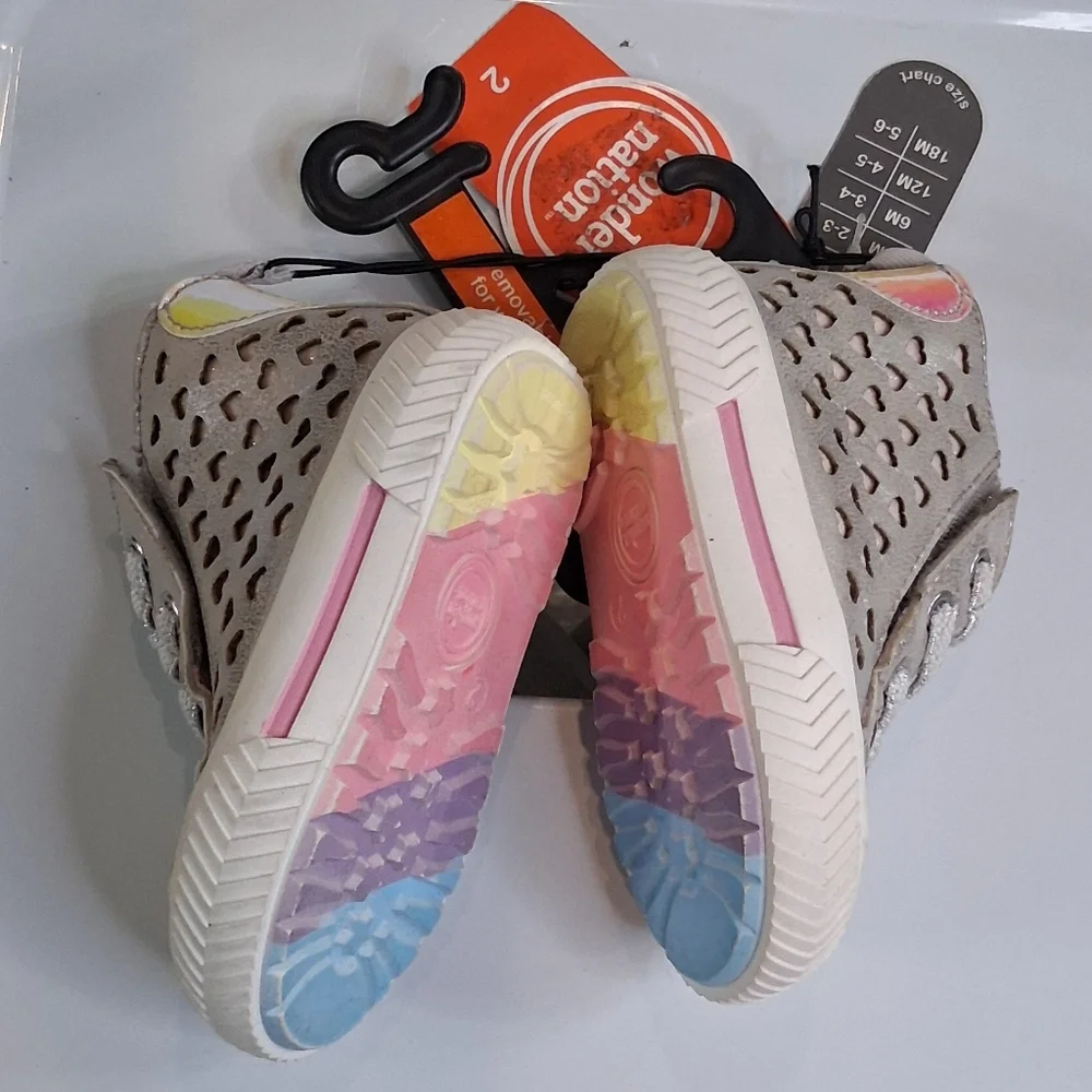Wonder Works Stylish Silver High Top Baby Sneakers Size 2